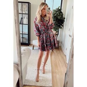 Evereve Sutton Floral Dress XS‎ Cotton Full Skirt Spring Easter Garden Bloomcore